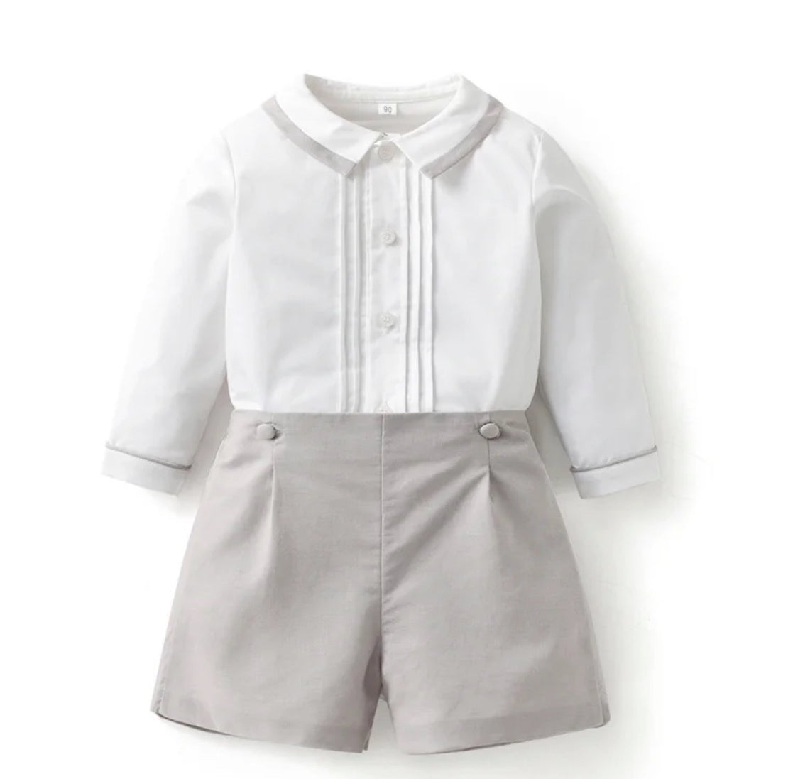 Long Sleeve Two Piece Set in Weiß/ Grau