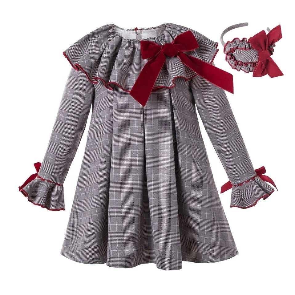 Grey Dress with Red Bow and Headband