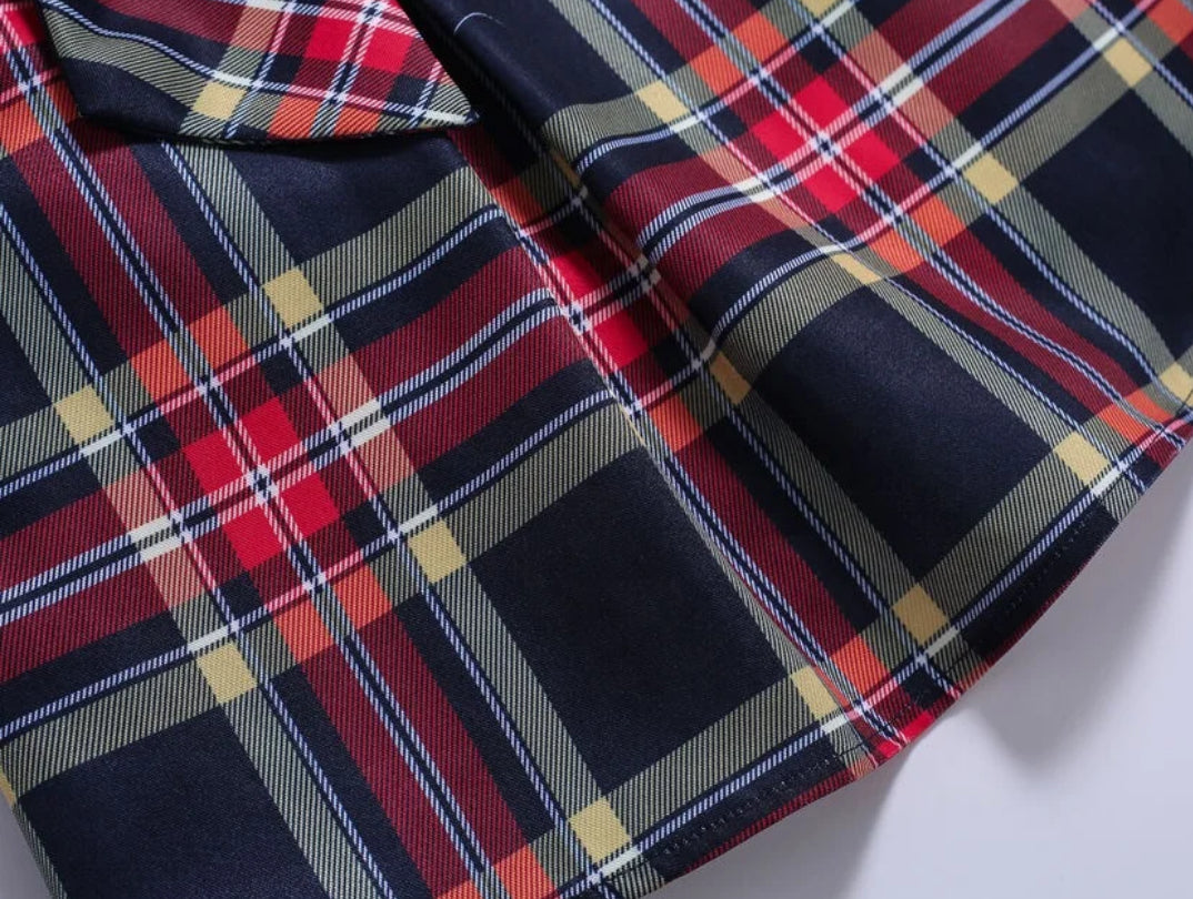 Plaid Red/Blu Dress with Headband