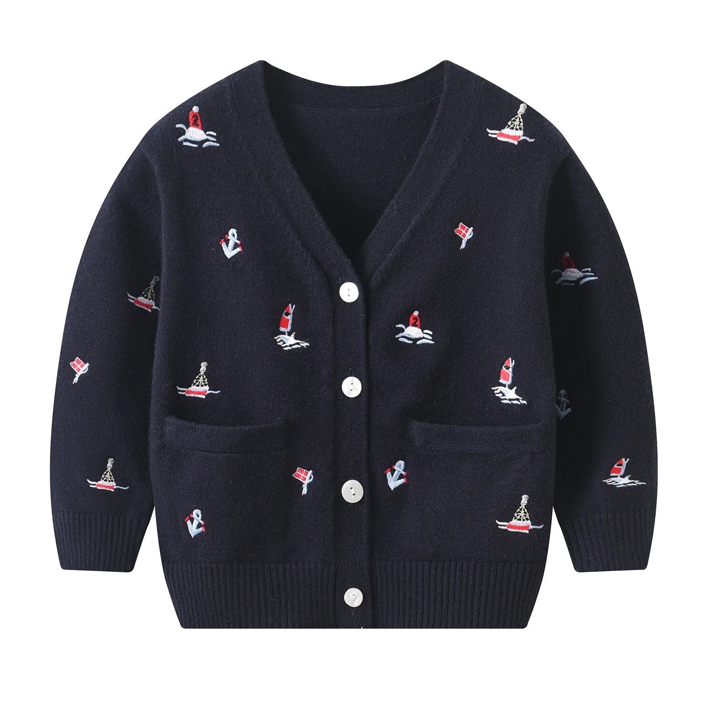 Baby Cardigan mit Segelbooten (bestickt)