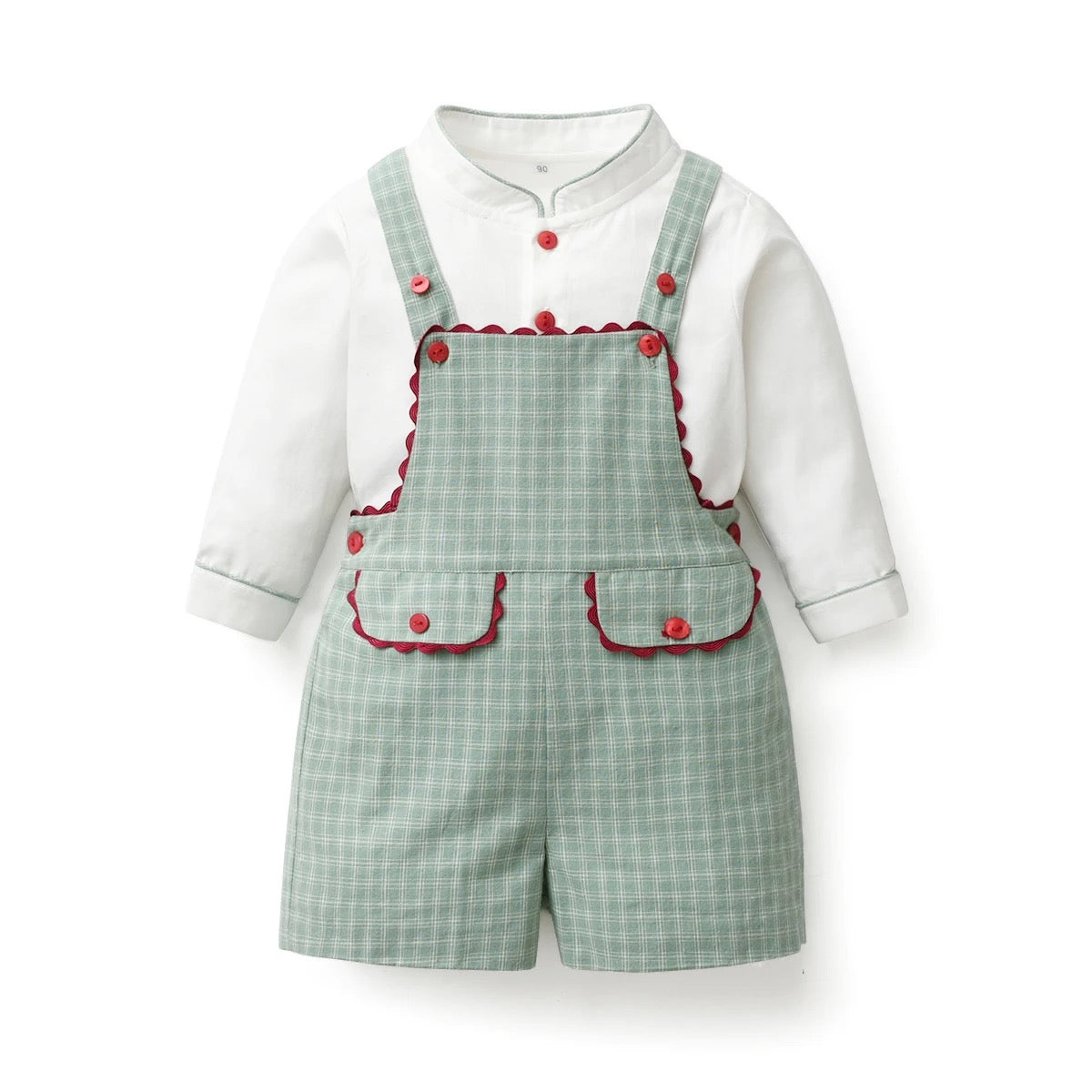 Long Sleeve Two Piece Set in Weiß/Grün