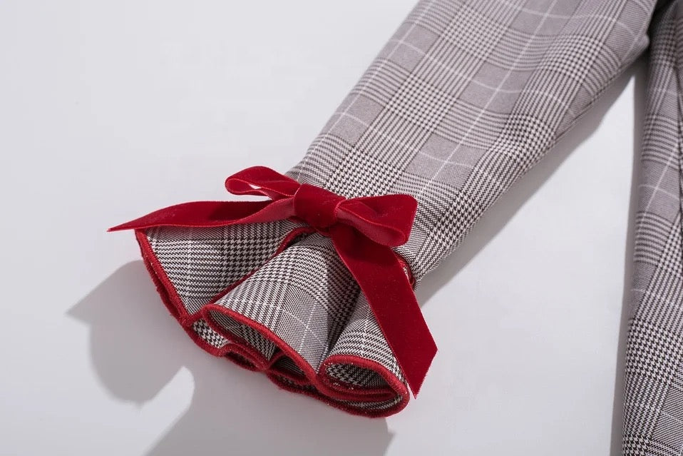 Grey Dress with Red Bow and Headband
