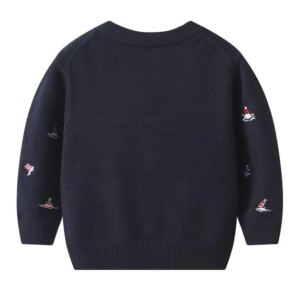 Baby Cardigan mit Segelbooten (bestickt)